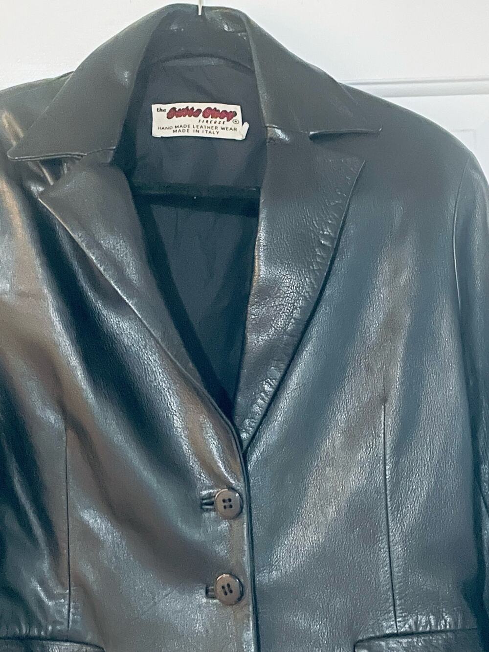 Firenze Black Leather Blazer Wmns L Sz 44 Coat Jacket Minimalist Italy Buttery